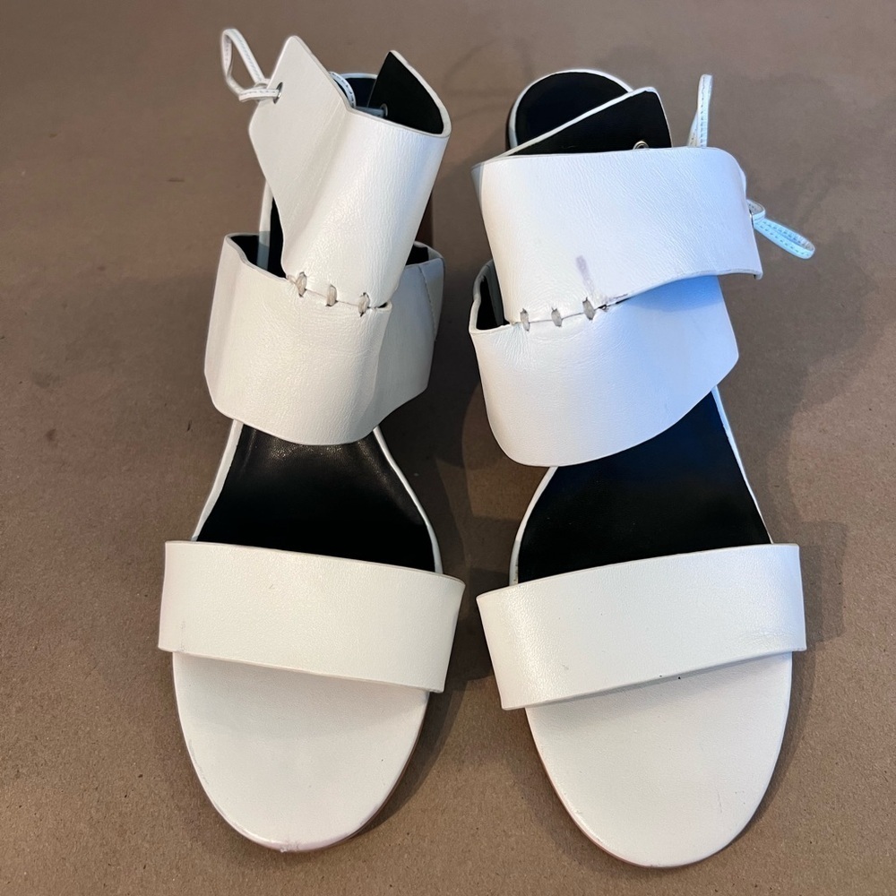 REBECCA MINKOFF Women's Sahara Shiny Calf Christy Heeled Sandals White US 11 M